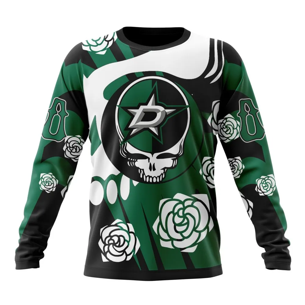 NHL Dallas Stars Special Grateful Dead Design St2305 Long Sleeved Sweatshirt 