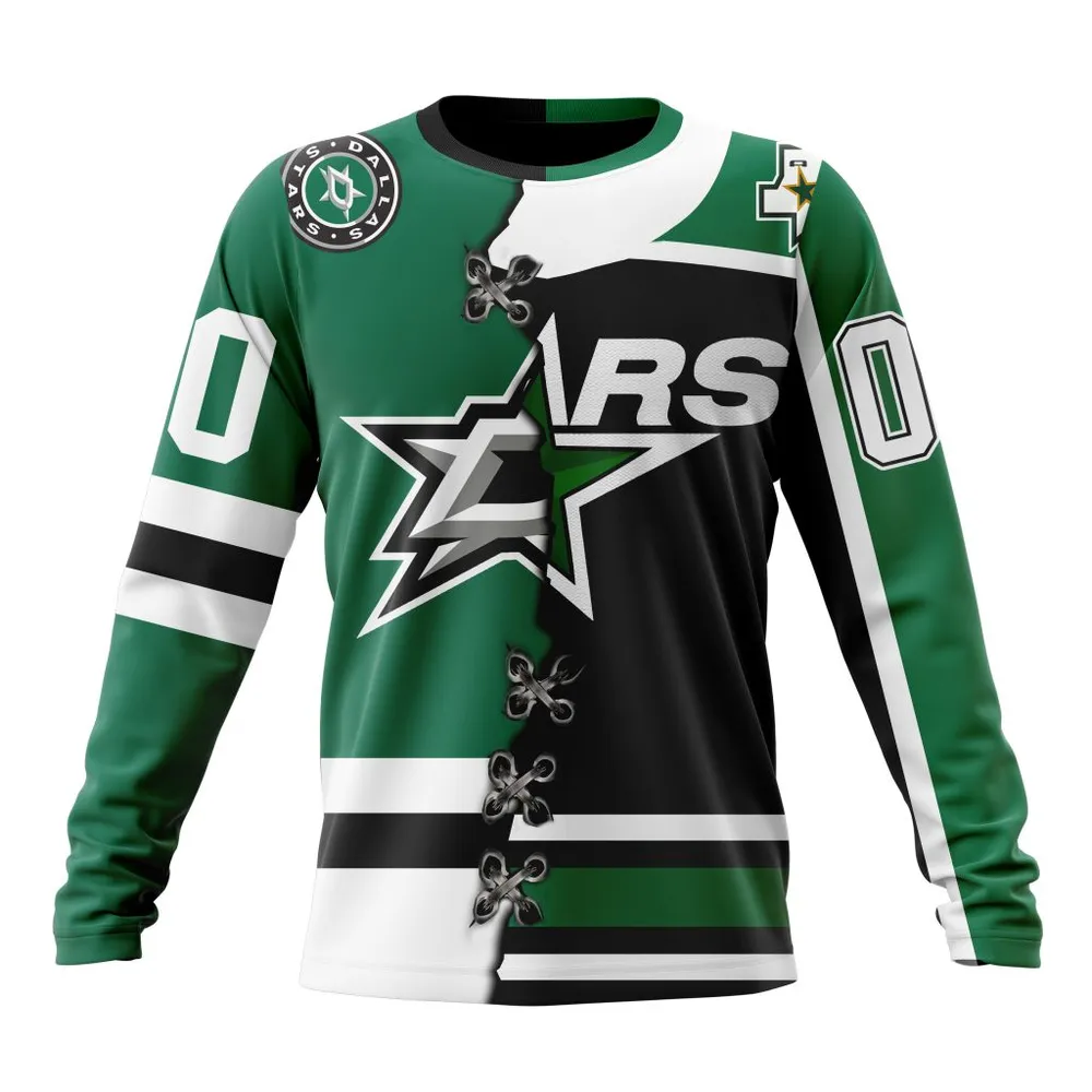 NHL Dallas Stars Special Home Mix Reverse Retro Personalized Kits Long Sleeved Sweatshirt 