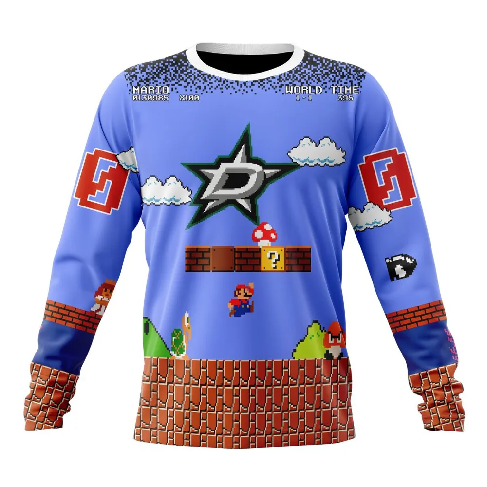 NHL Dallas Stars Special Kits With Super Mario Game Design Long Sleeved Sweatshirt 