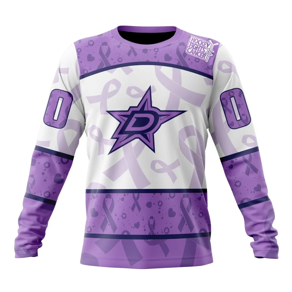 NHL Dallas Stars Special Lavender Fight Cancer St2201 Long Sleeved Sweatshirt 