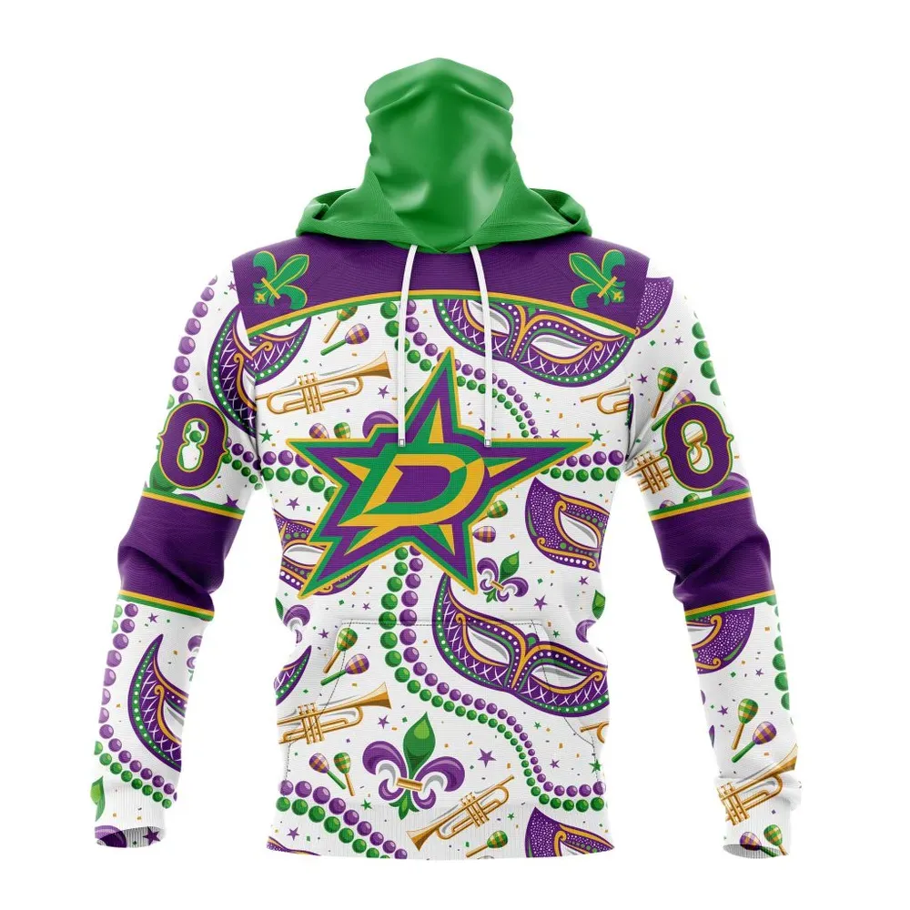 NHL Dallas Stars Special Mardi Gras Design St2401 Mask Hoodie