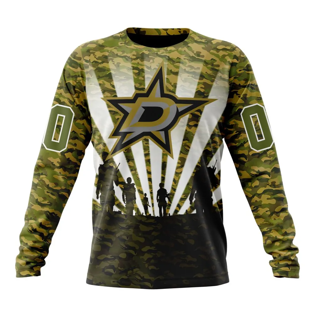 NHL Dallas Stars Special Military Camo Kits For Veterans Day And Rememberance Day St2201 Long Sleeved Sweatshirt 