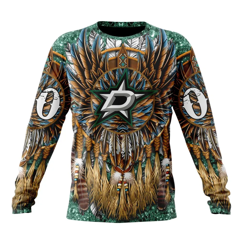 NHL Dallas Stars Special Native Costume Design St2201 Long Sleeved Sweatshirt 