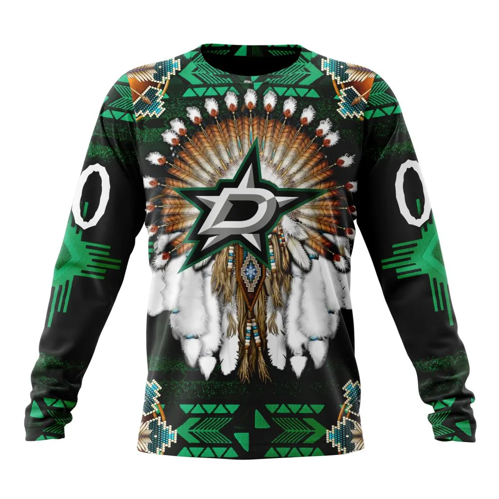 NHL Dallas Stars Special Native Costume Design St2202 Long Sleeved Sweatshirt 