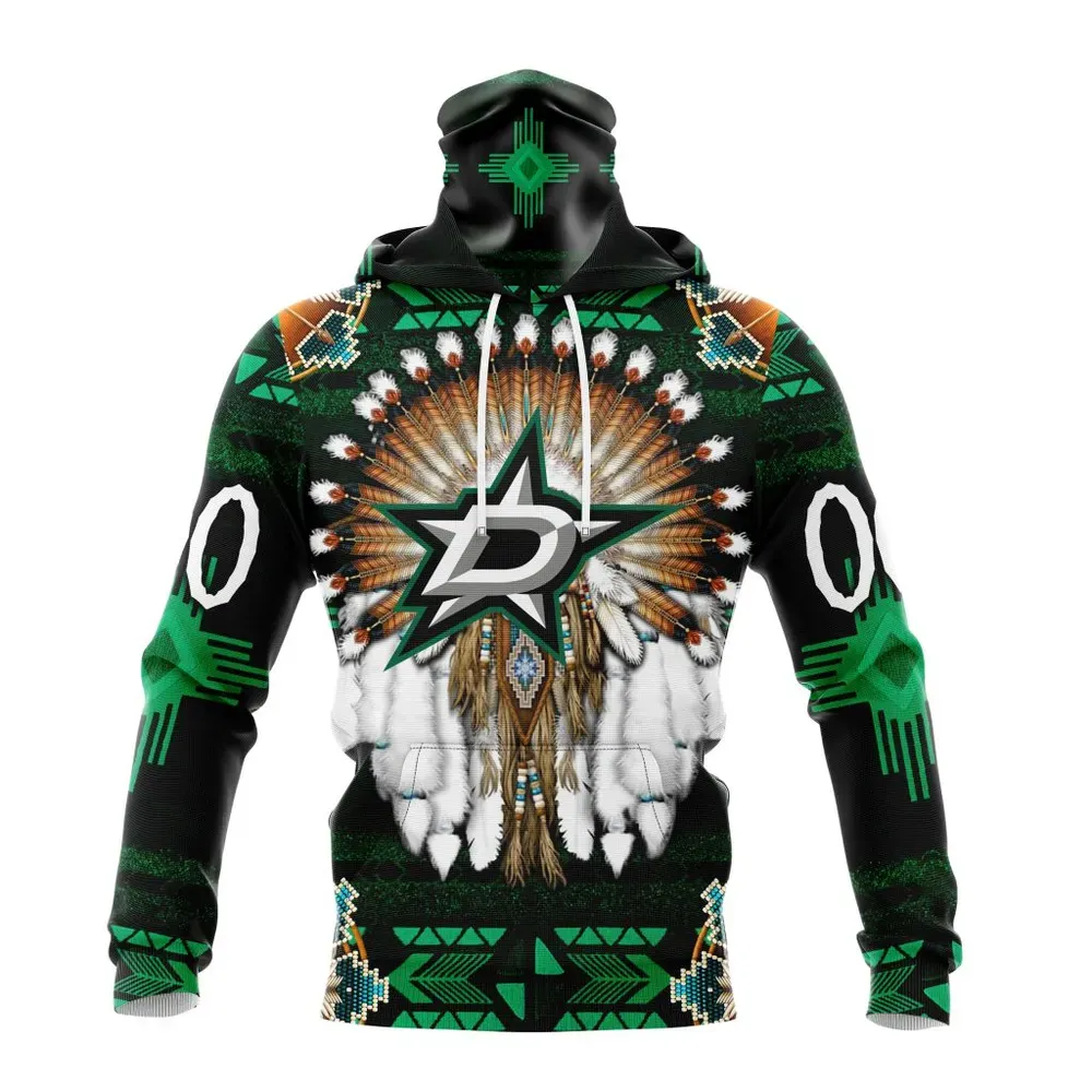 NHL Dallas Stars Special Native Costume Design St2202 Mask Hoodie