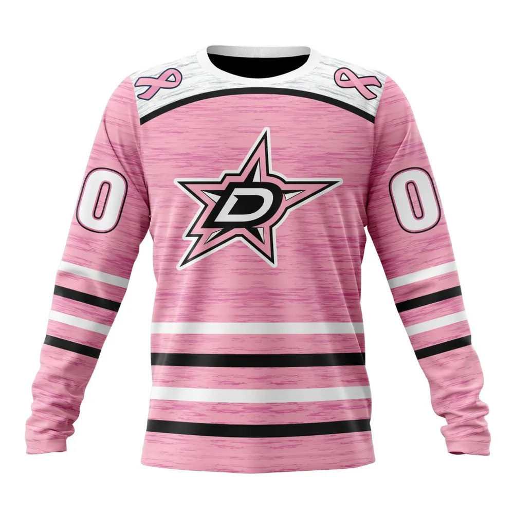 NHL Dallas Stars Special Pink Fight Breast Cancer Design St2304 Long Sleeved Sweatshirt 