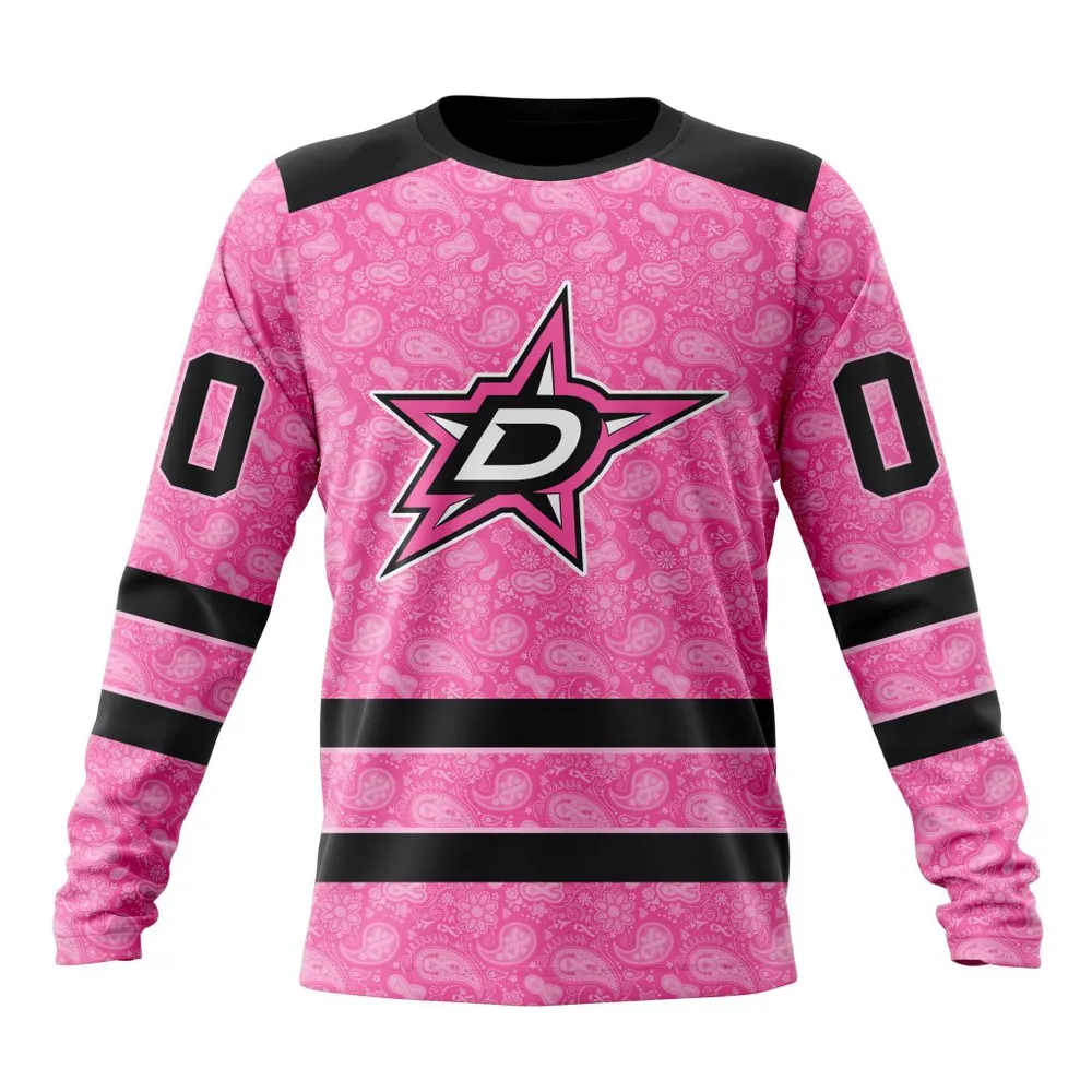 NHL Dallas Stars Special Pink Fight Breast Cancer St2306 Long Sleeved Sweatshirt 