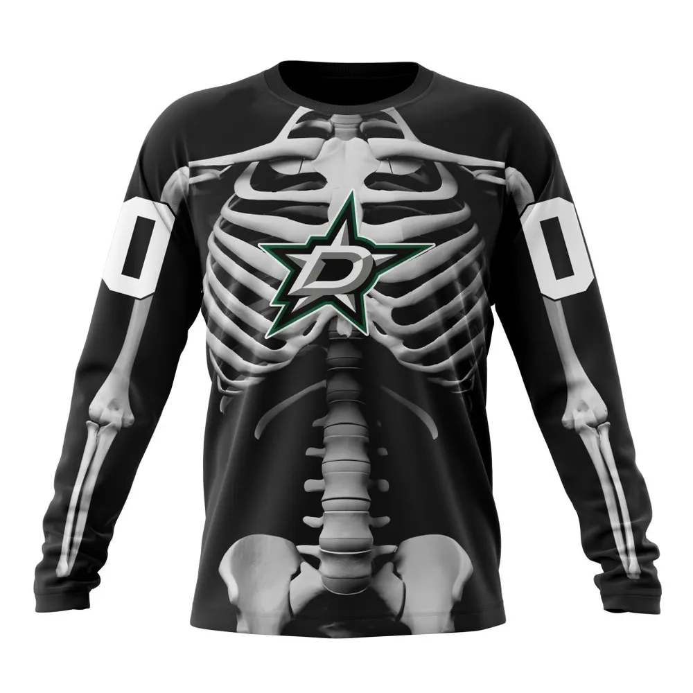 NHL Dallas Stars Special Skeleton Costume For Halloween St2301 Long Sleeved Sweatshirt 