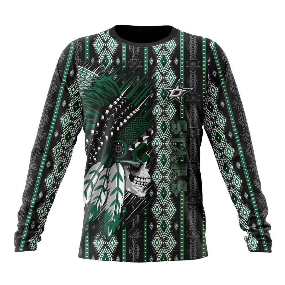 NHL Dallas Stars Special Skull Native Design St2301 Long Sleeved Sweatshirt 