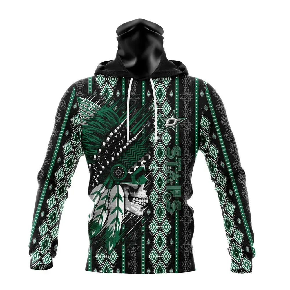 NHL Dallas Stars Special Skull Native Design St2301 Mask Hoodie