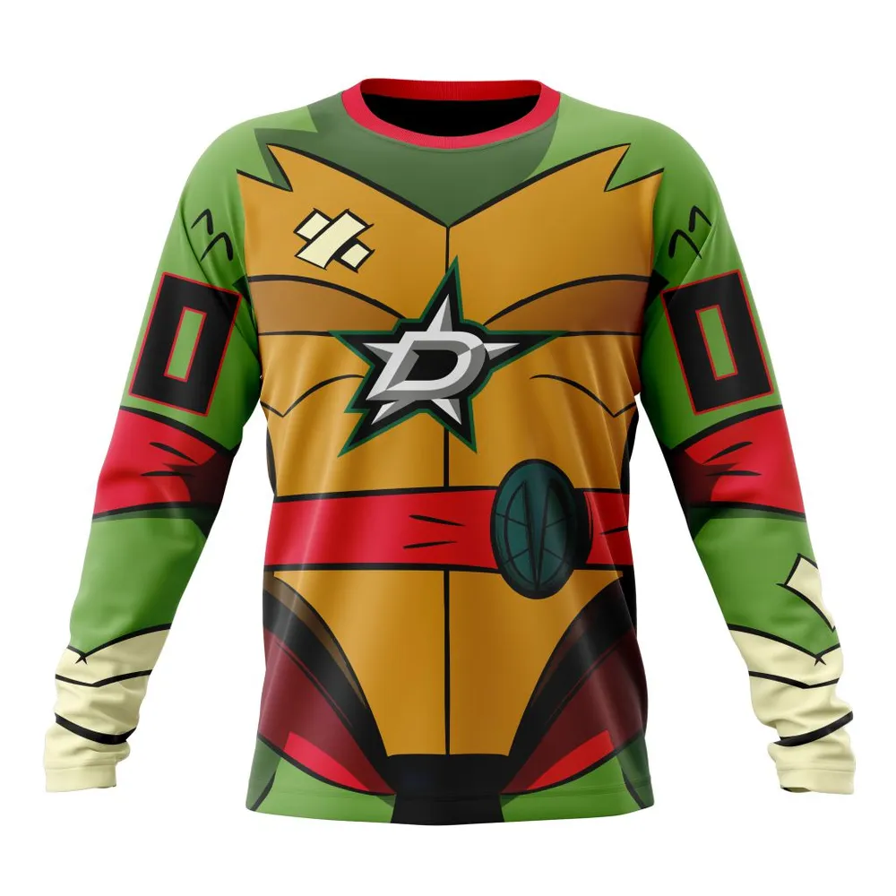 NHL Dallas Stars Special Teenage Mutant Ninja Turtles Design St2301 Long Sleeved Sweatshirt 