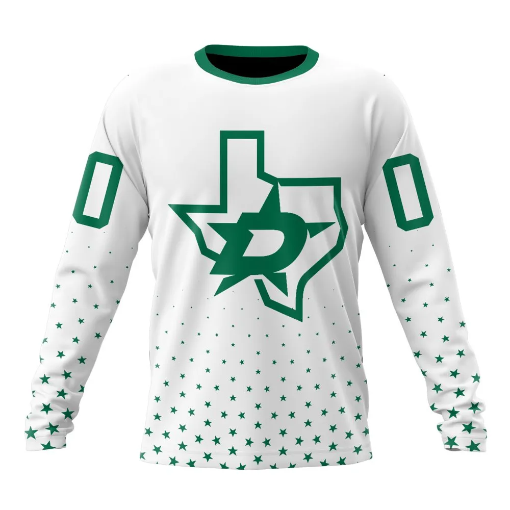 NHL Dallas Stars Special Whiteout Design St2401 Long Sleeved Sweatshirt 