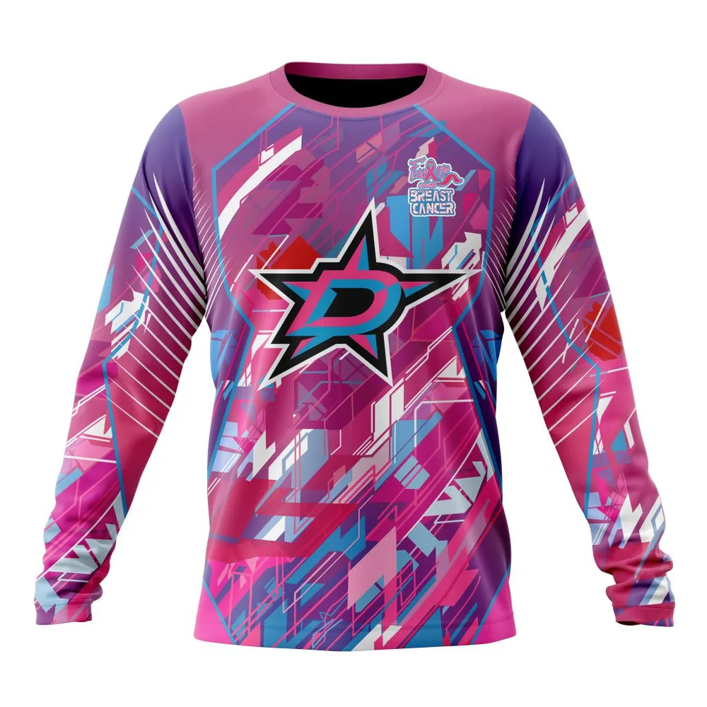 NHL Dallas Stars | Specialized Design I Pink I Can! Fearless Again Breast Cancer Long Sleeved Sweatshirt 