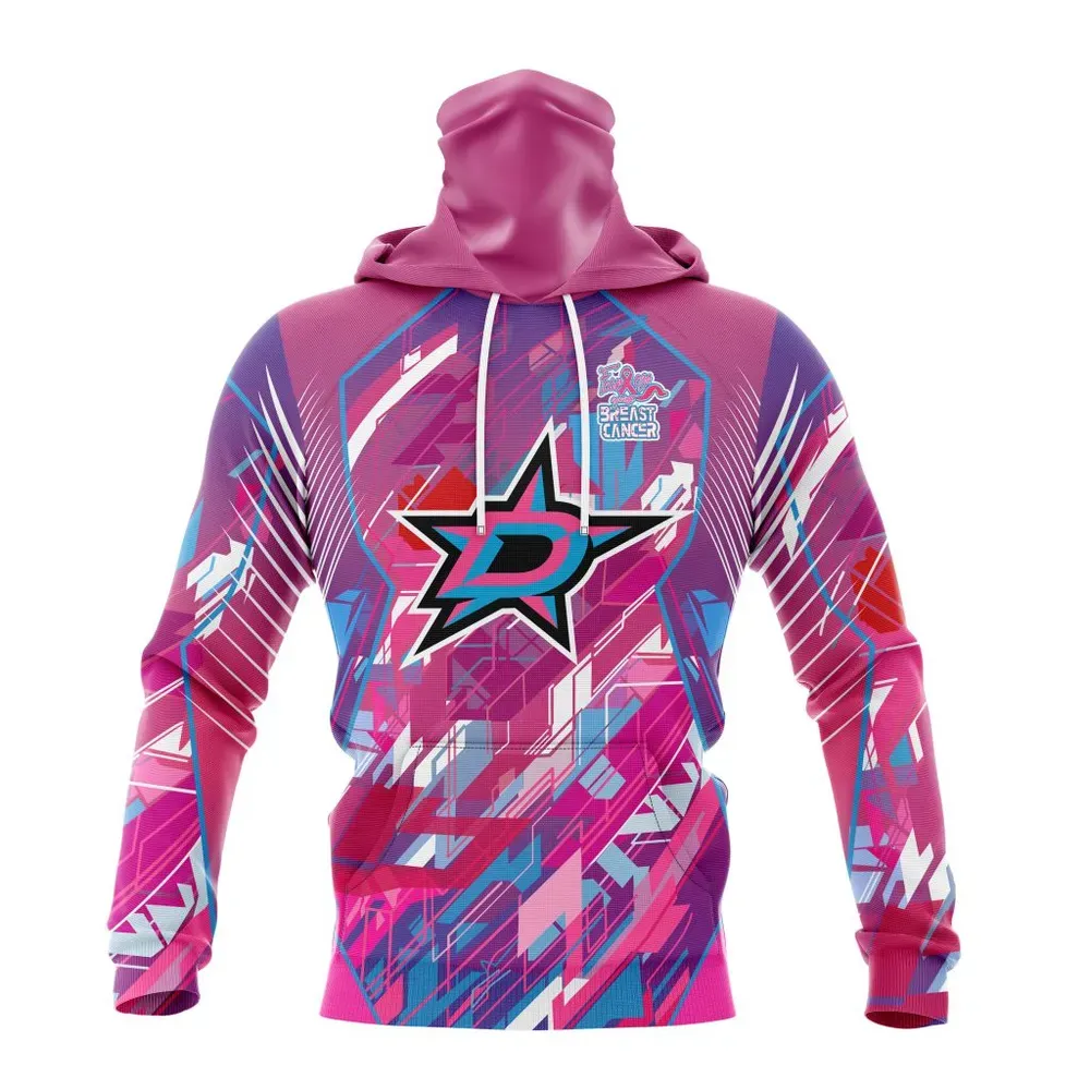 NHL Dallas Stars | Specialized Design I Pink I Can! Fearless Again Breast Cancer Mask Hoodie