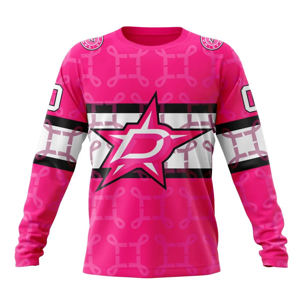 NHL Dallas Stars | Specialized Design I Pink I Can! In October We Wear Pink Breast Cancer Long Sleeved Sweatshirt 