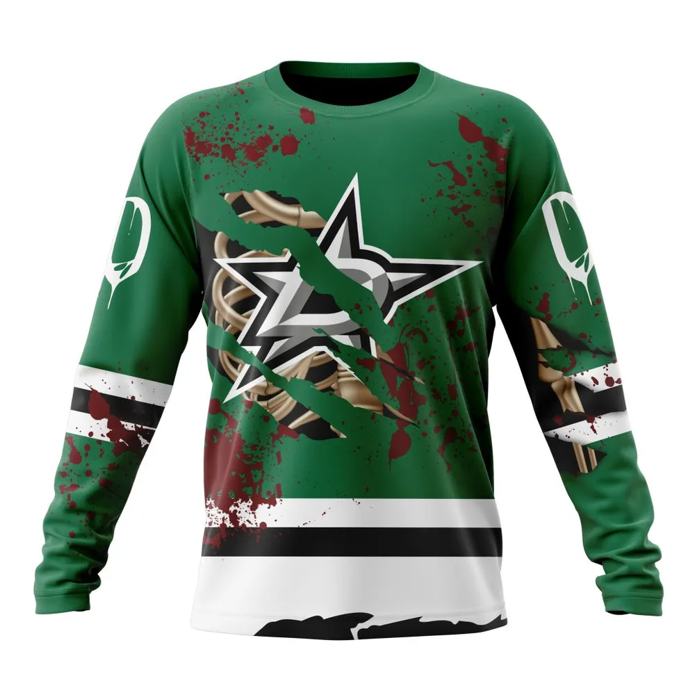 NHL Dallas Stars | Specialized Design Jersey With Your Ribs For Halloween Long Sleeved Sweatshirt 