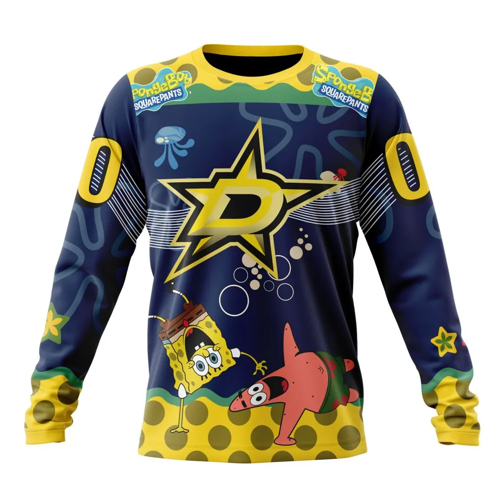 NHL Dallas Stars | Specialized Jersey With Spongebob Long Sleeved Sweatshirt 