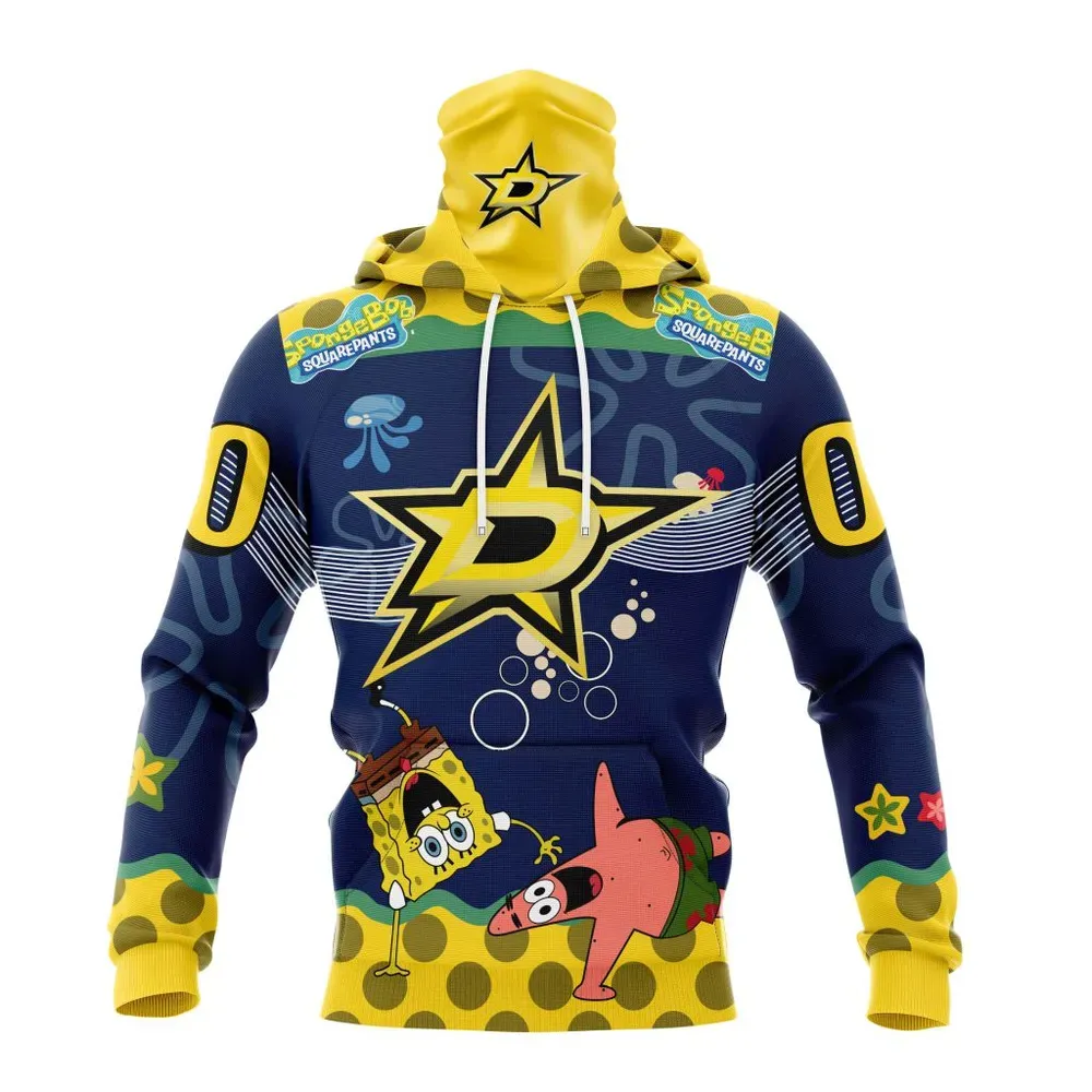 NHL Dallas Stars | Specialized Jersey With Spongebob Mask Hoodie