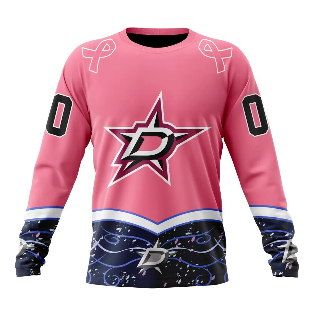 NHL Dallas Stars | Specialized Unisex For Hockey Fights Cancer Long Sleeved Sweatshirt 