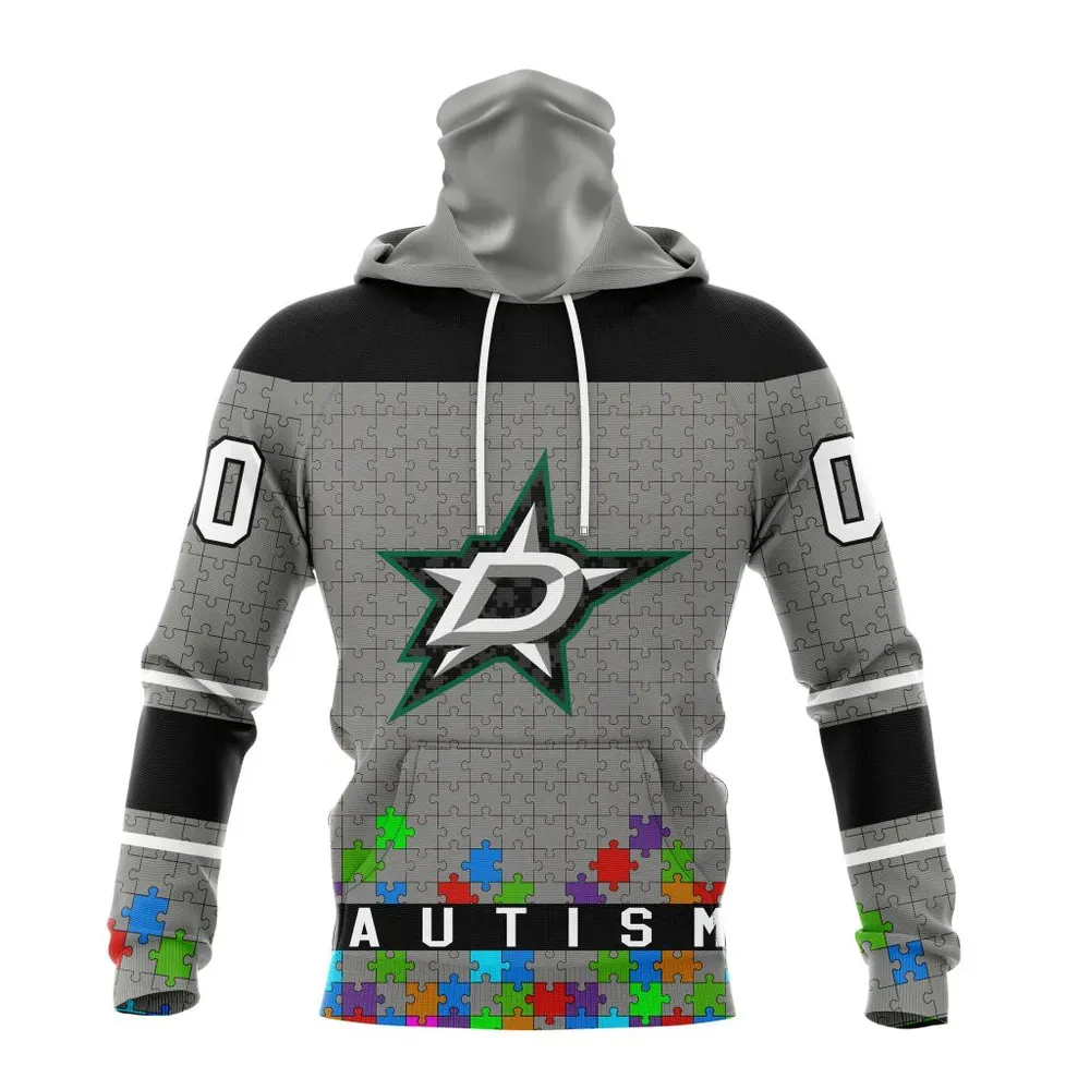 NHL Dallas Stars | Specialized Unisex Kits Hockey Fights Against Autism Mask Hoodie