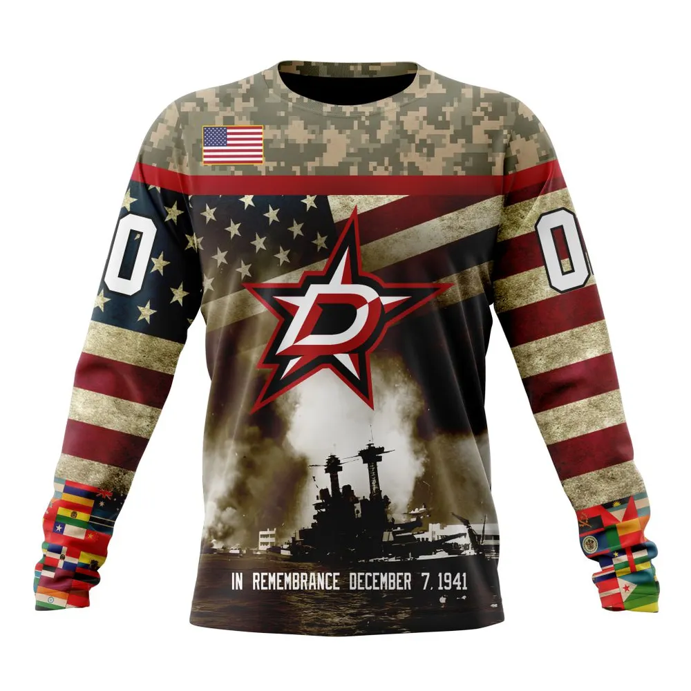 NHL Dallas Stars | Specialized Unisex Kits Remember Pearl Harbor Long Sleeved Sweatshirt 