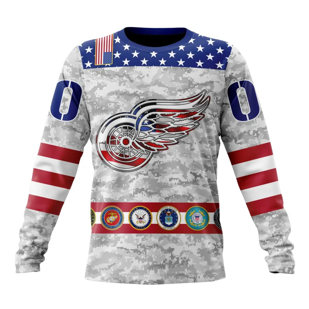 NHL Detroit Red Wings Armed Forces Appreciation St2201 Long Sleeved Sweatshirt 