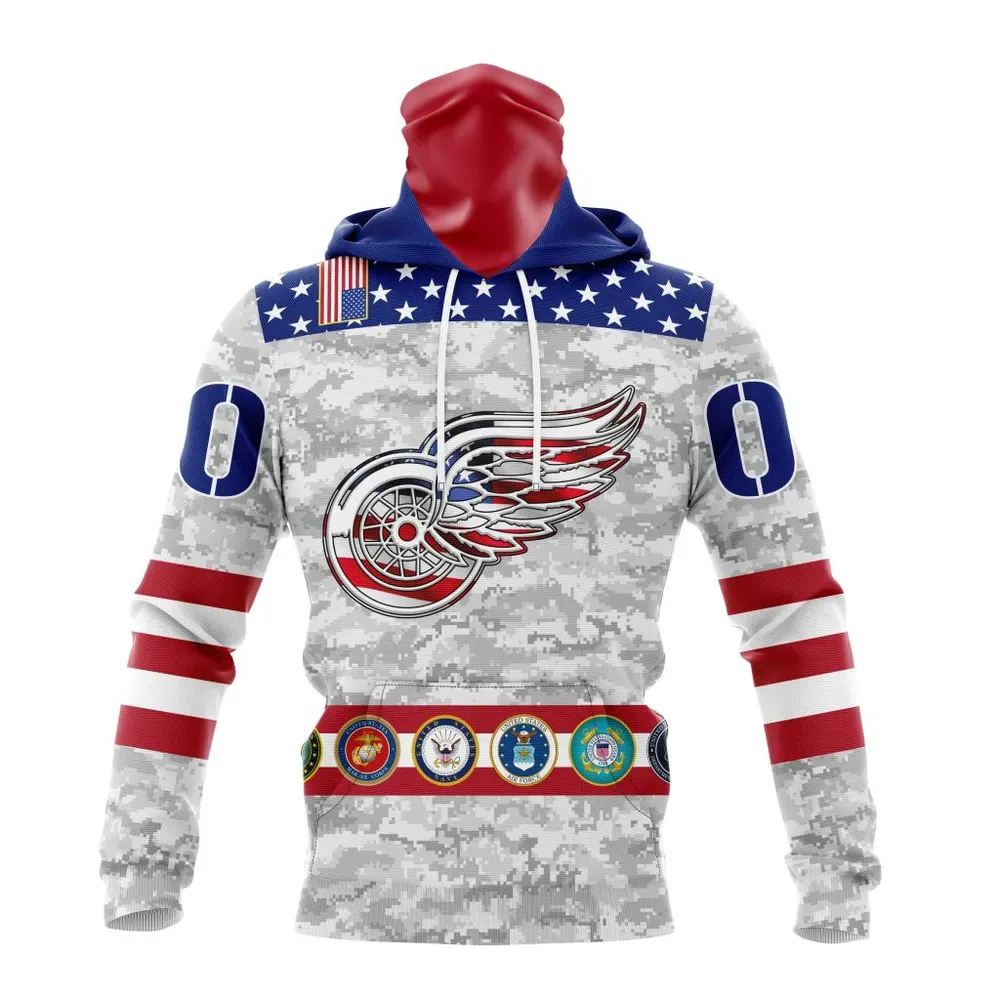 NHL Detroit Red Wings Armed Forces Appreciation St2201 Mask Hoodie