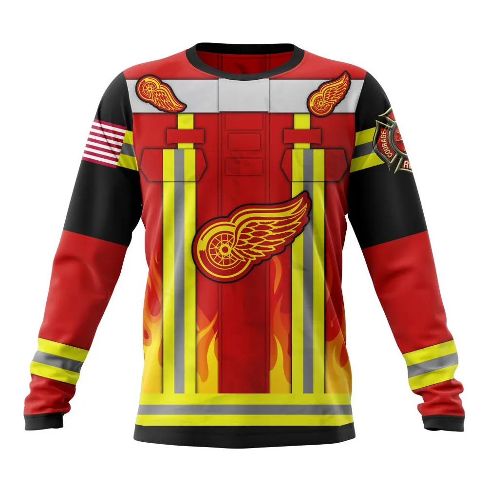 NHL Detroit Red Wings Honnor Firefighter Uniform V0622 Long Sleeved Sweatshirt 