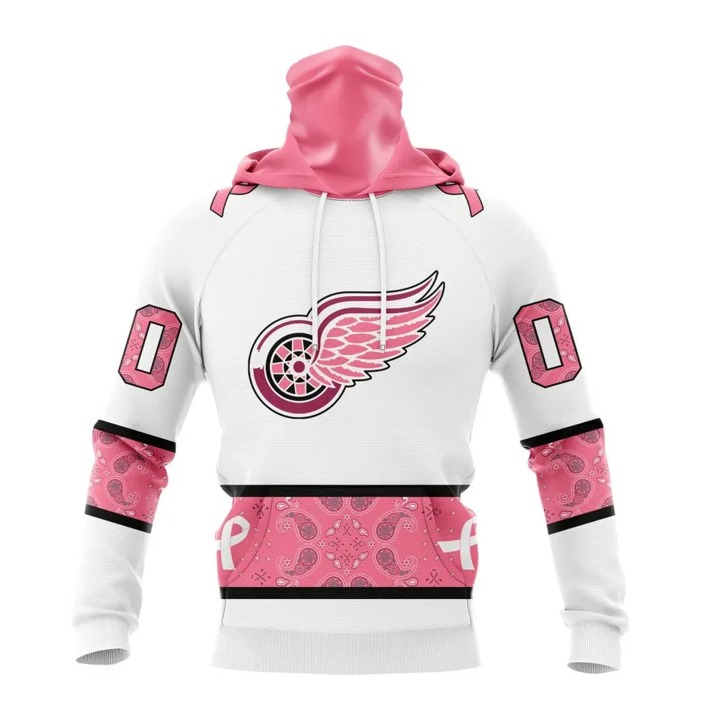 NHL Detroit Red Wings In Classic Style With Paisley! In October We Wear Pink Breast Cancer Mask Hoodie