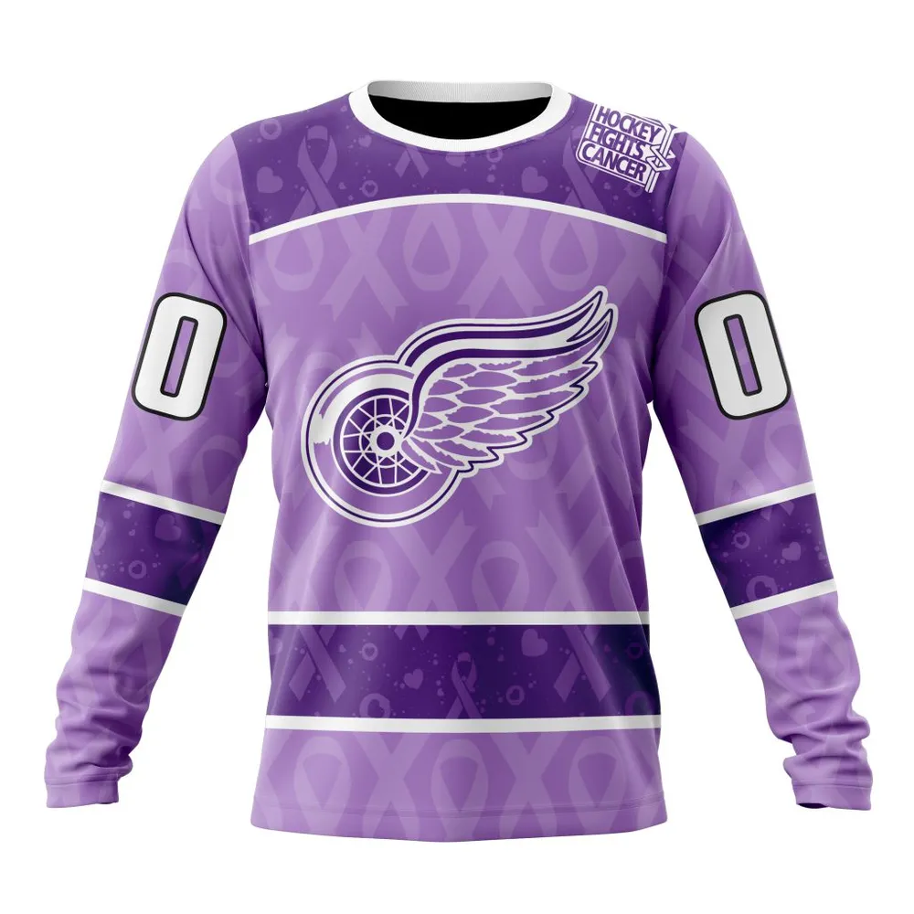 NHL Detroit Red Wings New Lavender Hockey Fight Cancer St2301 Long Sleeved Sweatshirt 