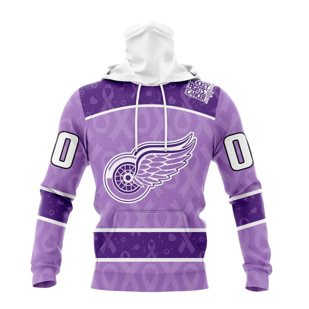 NHL Detroit Red Wings New Lavender Hockey Fight Cancer St2301 Mask Hoodie