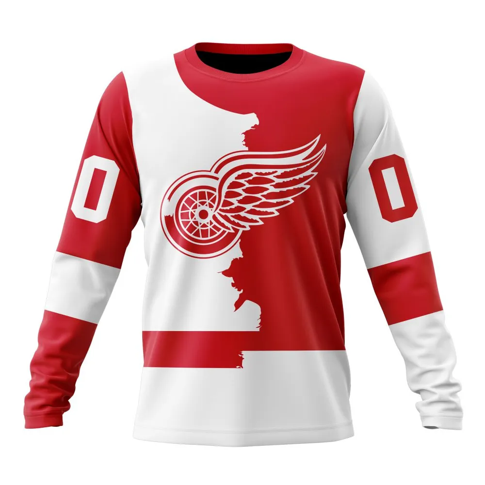 NHL Detroit Red Wings Personalize Home Mix Away Kits Long Sleeved Sweatshirt 