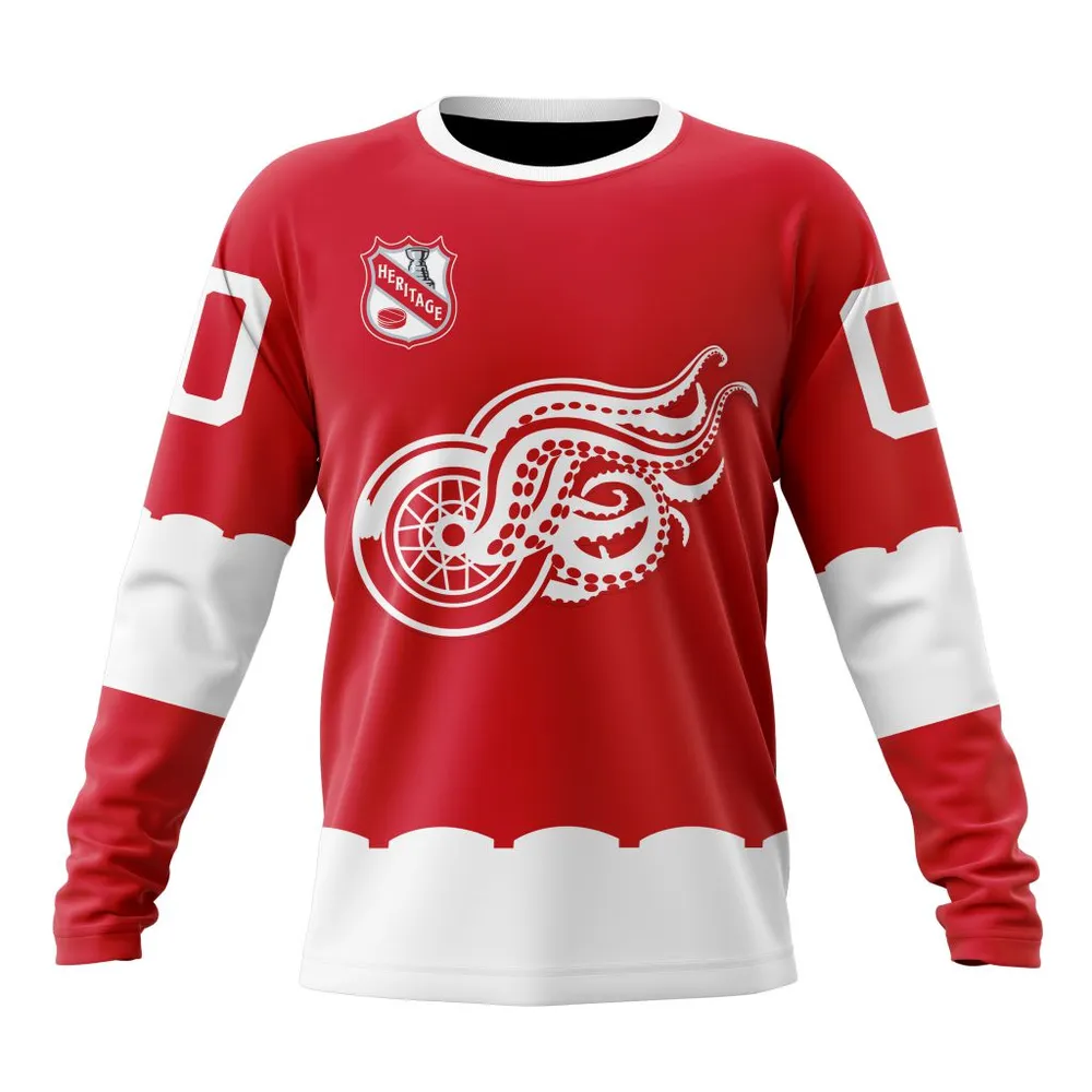 NHL Detroit Red Wings Personalized Heritage Design St2401 Long Sleeved Sweatshirt 