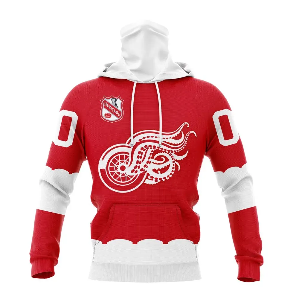 NHL Detroit Red Wings Personalized Heritage Design St2401 Mask Hoodie