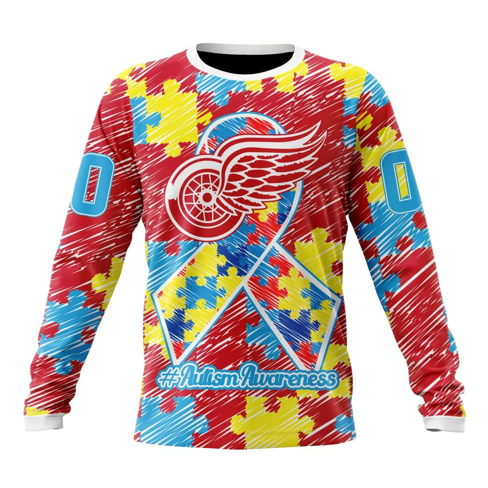 NHL Detroit Red Wings Special Autism Awareness Design St2201 Long Sleeved Sweatshirt 