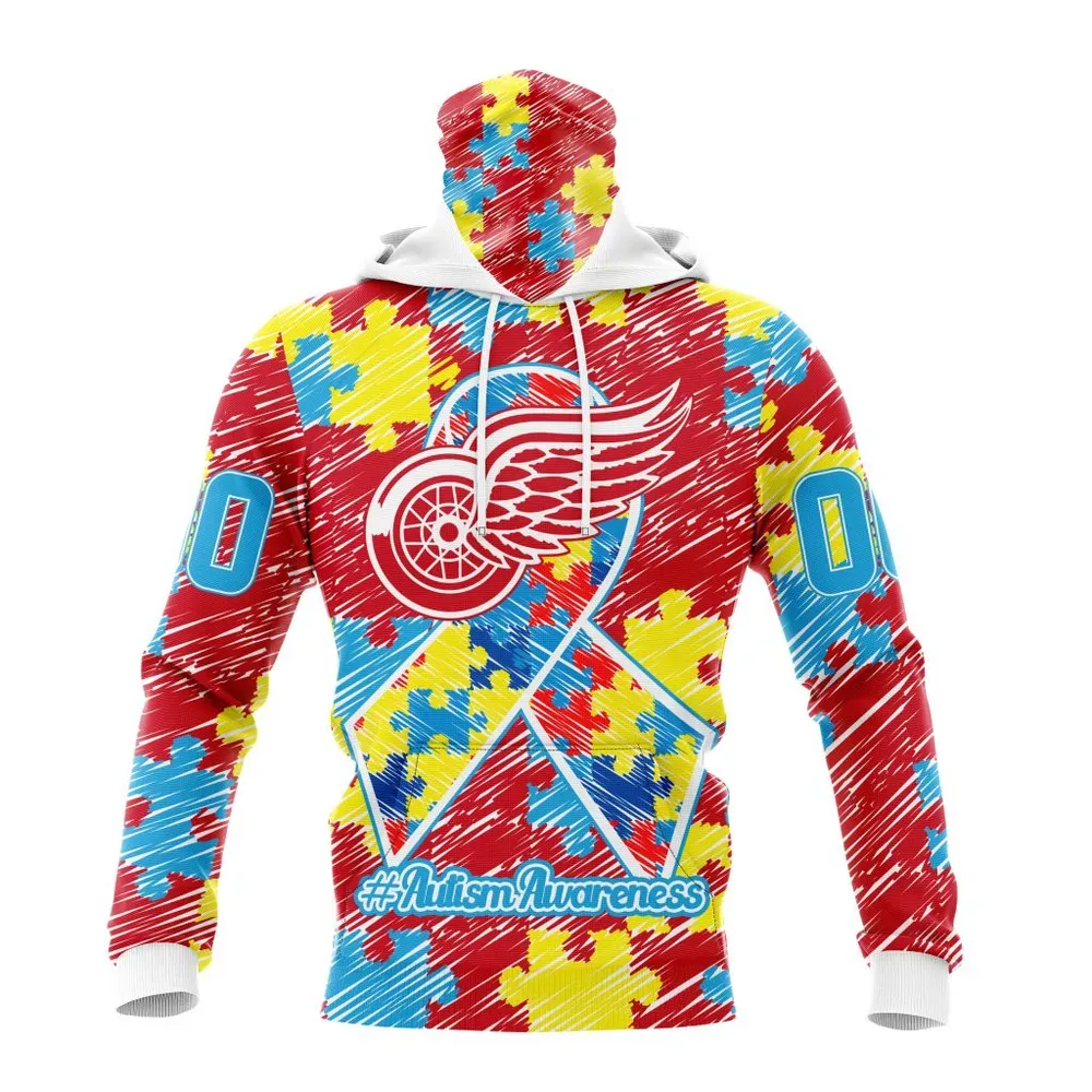 NHL Detroit Red Wings Special Autism Awareness Design St2201 Mask Hoodie