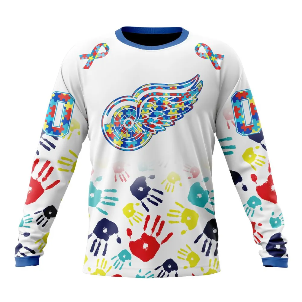 NHL Detroit Red Wings Special Autism Awareness Design St2203 Long Sleeved Sweatshirt 