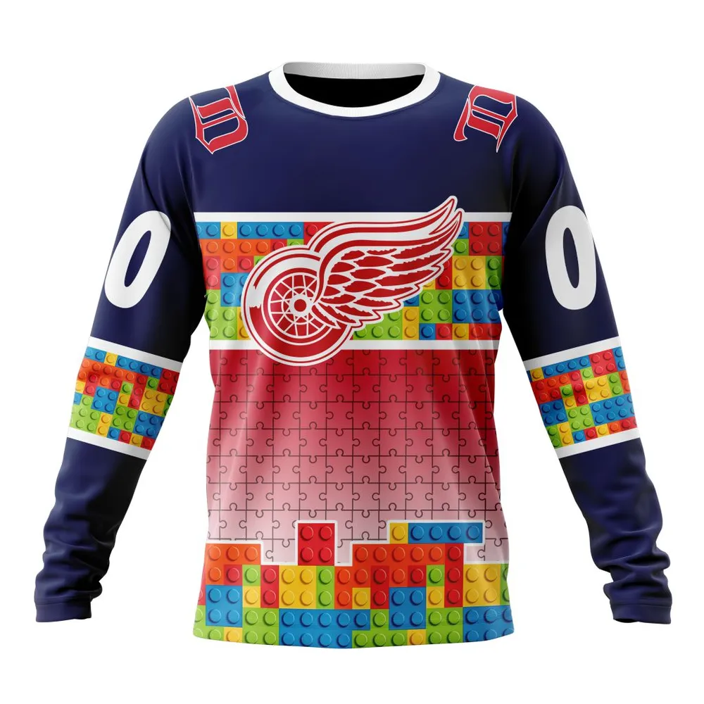 NHL Detroit Red Wings Special Autism Awareness Design V2301 Long Sleeved Sweatshirt 