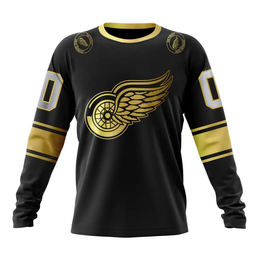 NHL Detroit Red Wings Special Black And Gold Design St2401 Long Sleeved Sweatshirt 