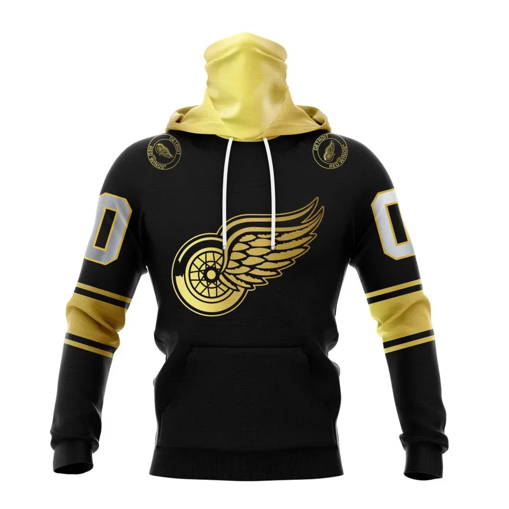 NHL Detroit Red Wings Special Black And Gold Design St2401 Mask Hoodie