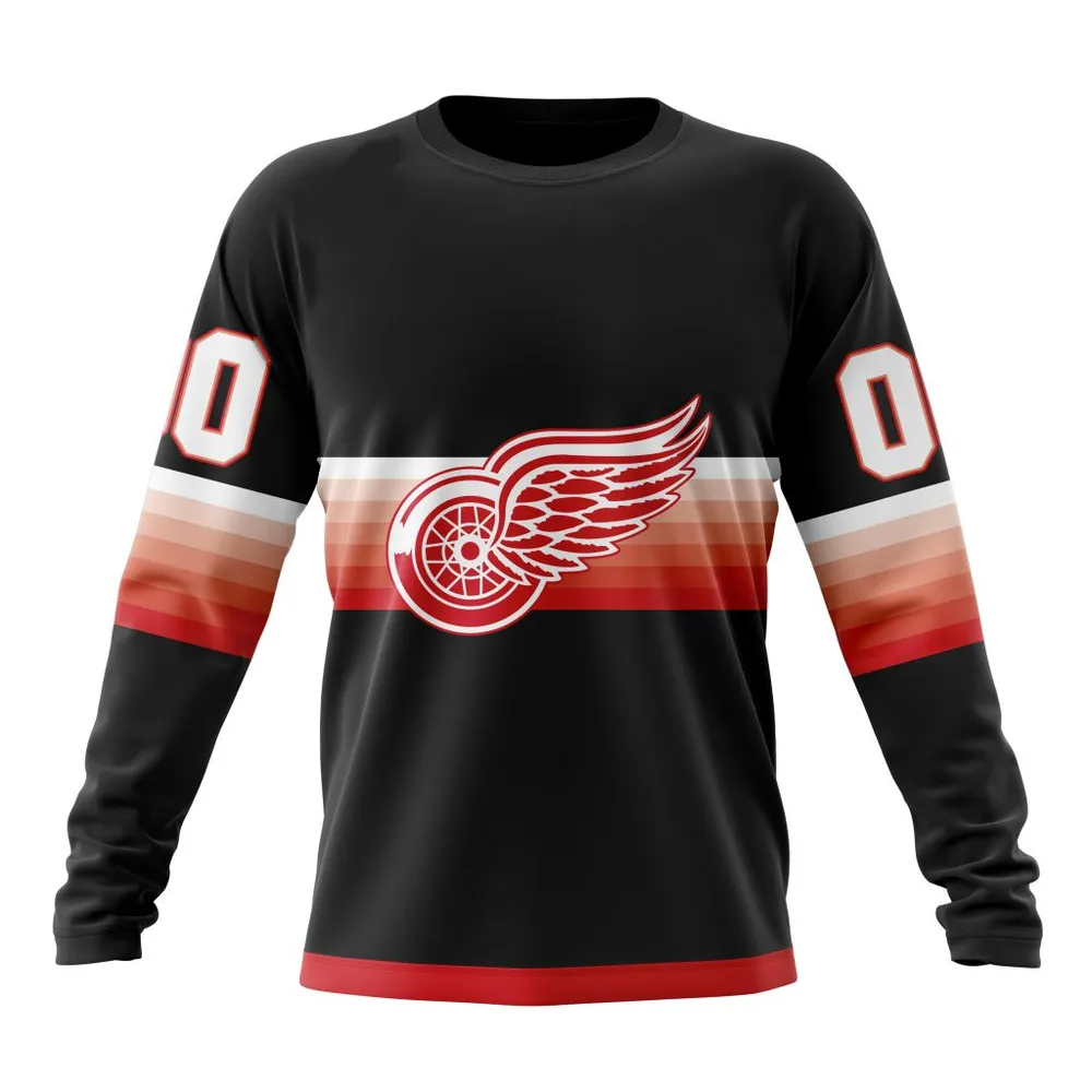 NHL Detroit Red Wings Special Black And Gradient Design St2301 Long Sleeved Sweatshirt 