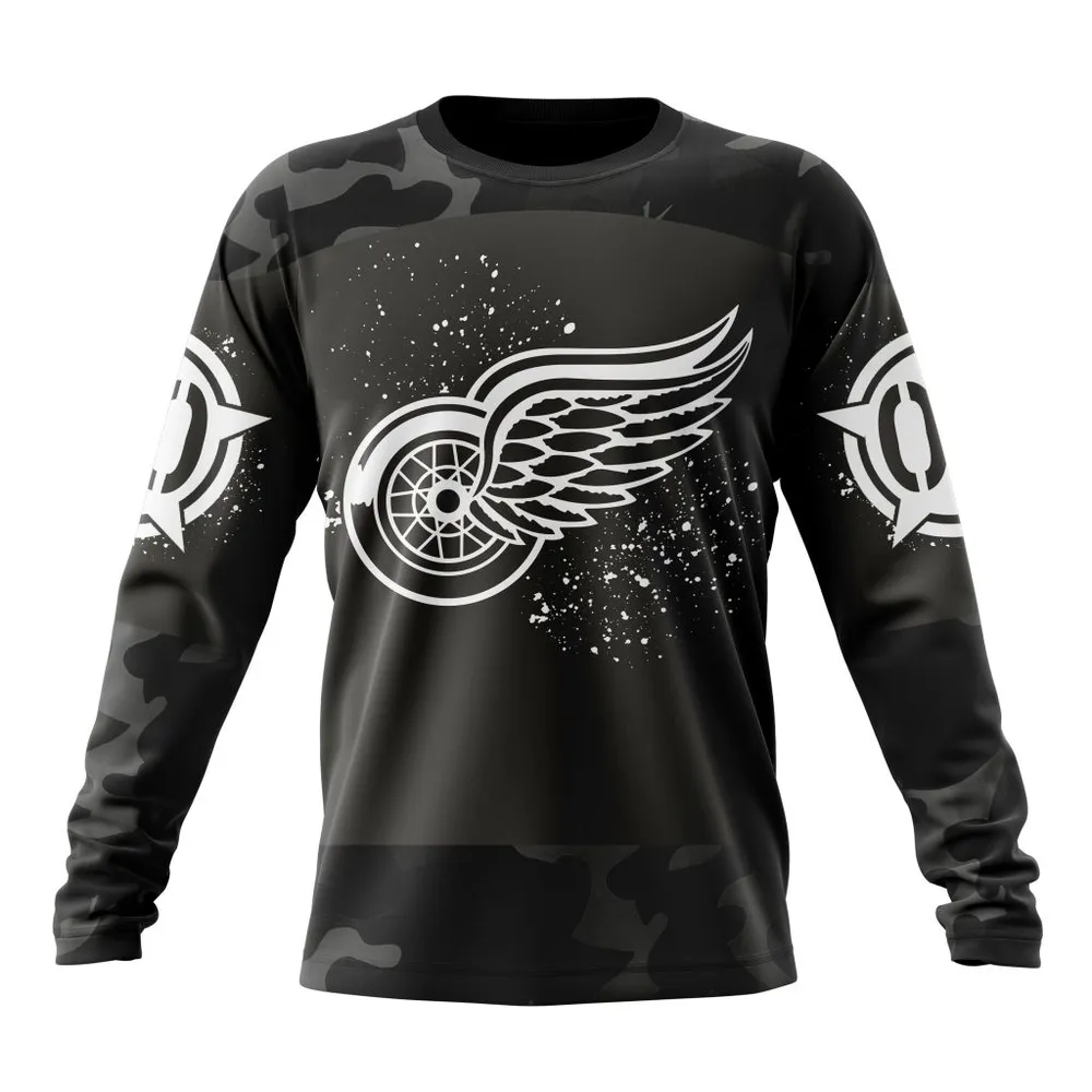 NHL Detroit Red Wings Special Black Camo Design For Veterans Day St2304 Long Sleeved Sweatshirt 