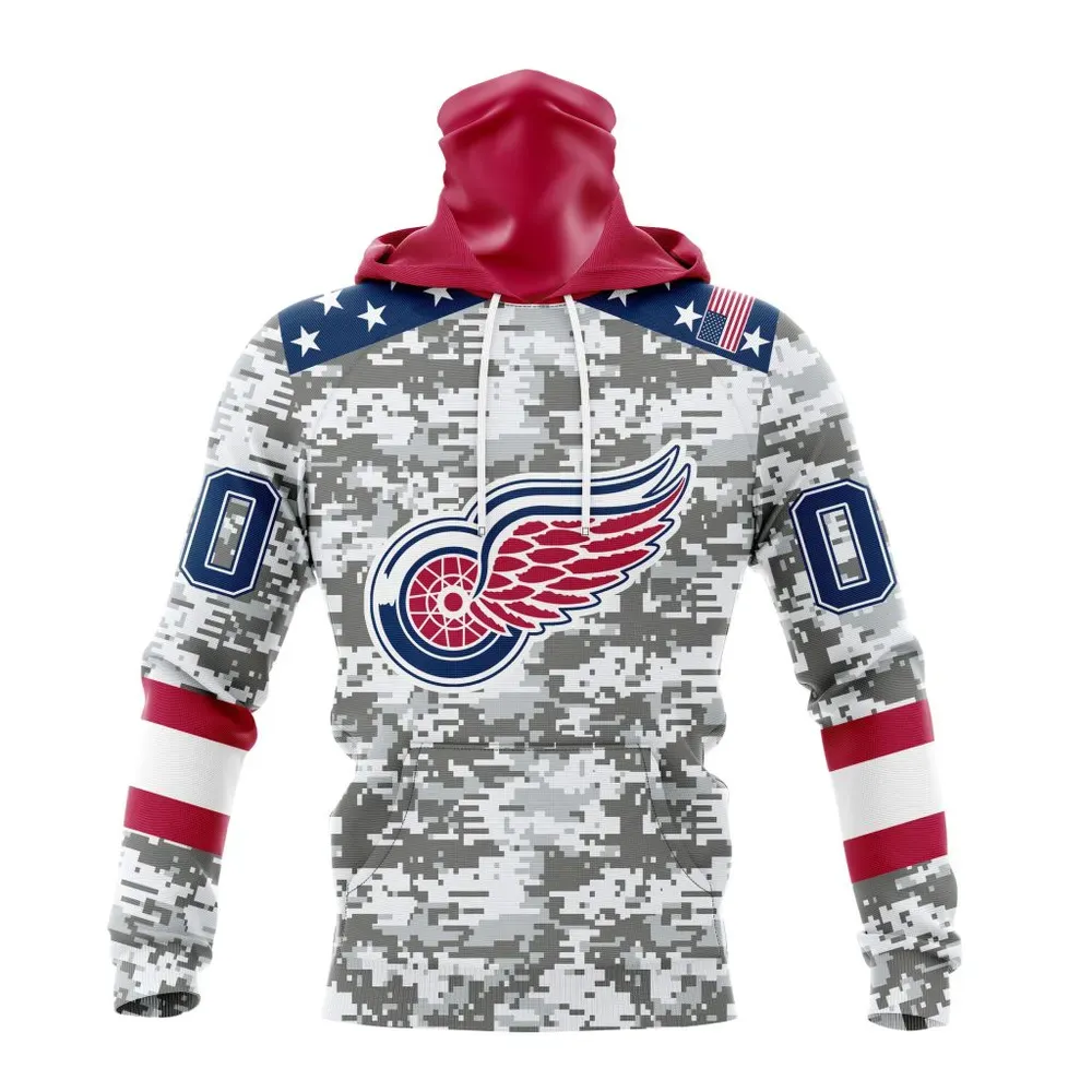 NHL Detroit Red Wings Special Camo Design For Veterans Day St2301 Mask Hoodie