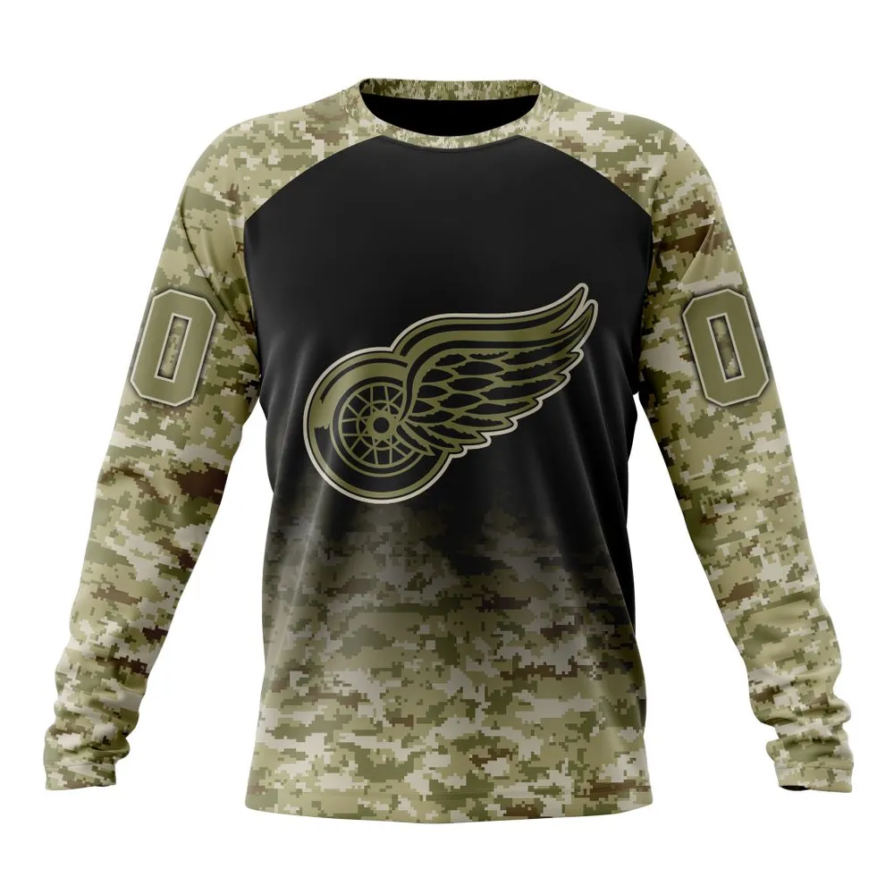 NHL Detroit Red Wings Special Camo Design For Veterans Day St2302 Long Sleeved Sweatshirt 