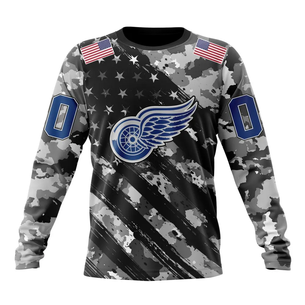 NHL Detroit Red Wings Special Camo Military Design St2301 Long Sleeved Sweatshirt 