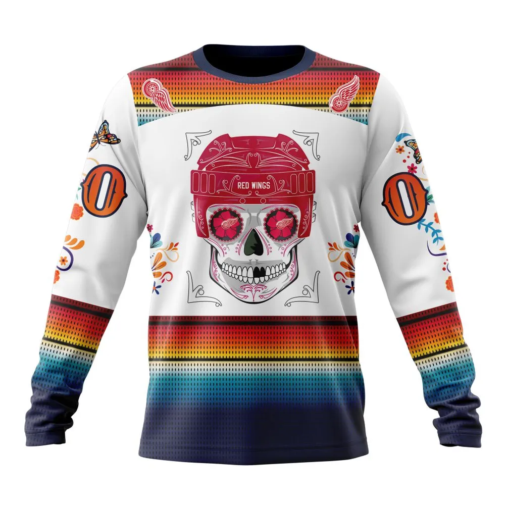 NHL Detroit Red Wings Special Design For Dia De Los Muertos St2301 Long Sleeved Sweatshirt 