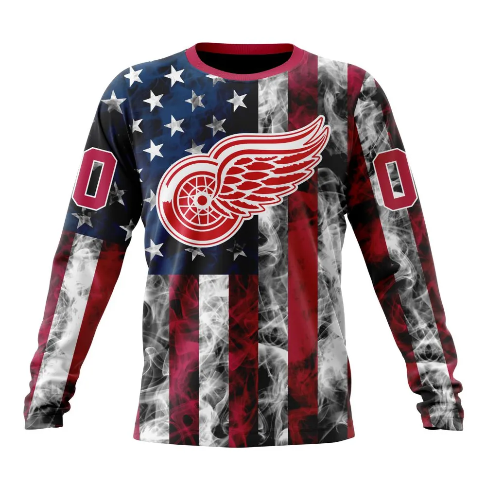 NHL Detroit Red Wings Special Design For Independence Day The Fourth Of July St2401 Long Sleeved Sweatshirt 