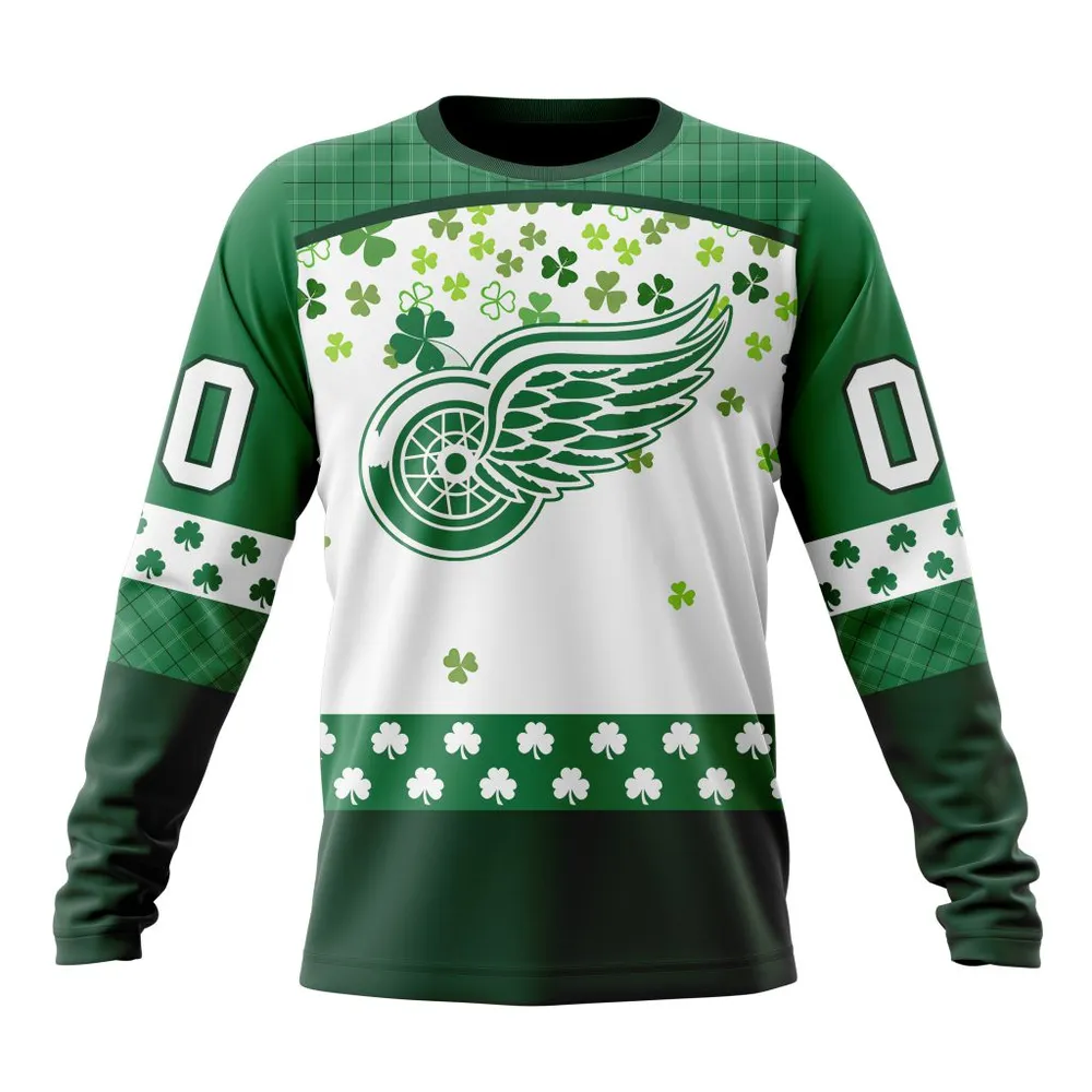 NHL Detroit Red Wings Special Design For St. Patrick Day St2401 Long Sleeved Sweatshirt 