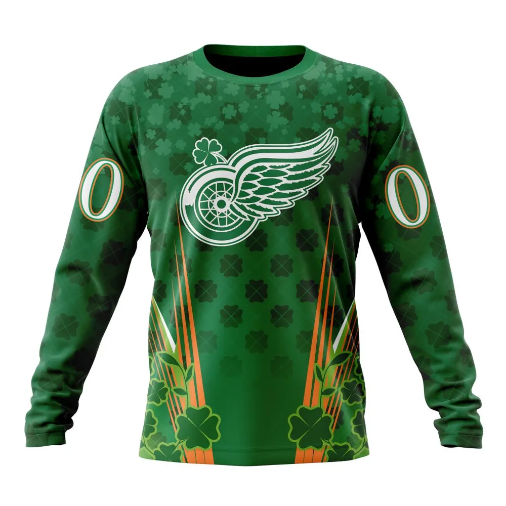 NHL Detroit Red Wings Special Design For St. Patrickâ€™S Day St2402 Long Sleeved Sweatshirt 