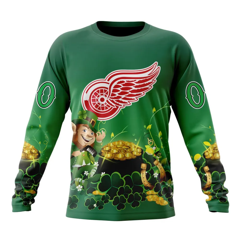 NHL Detroit Red Wings Special Design For St. Patrickâ€™S Day St2403 Long Sleeved Sweatshirt 